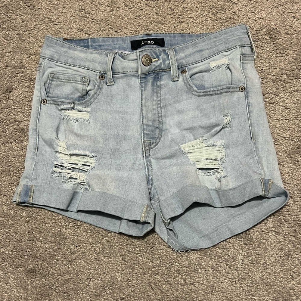 Light wash ripped high rise midi shorts from Aeropostale